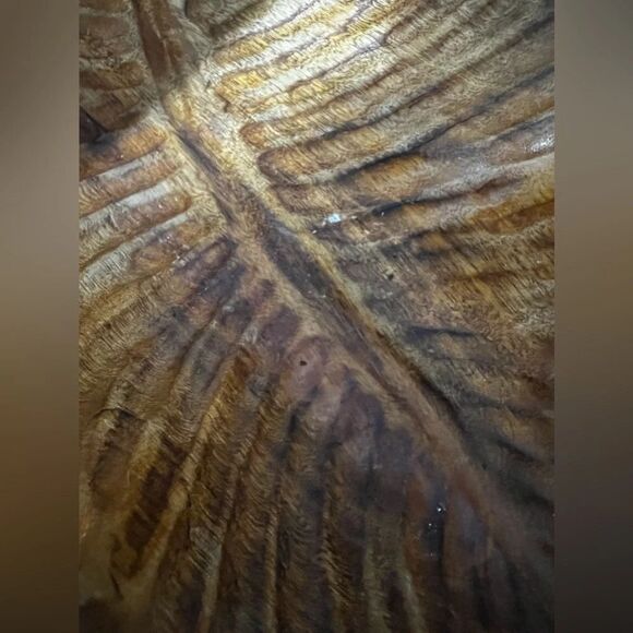Handmade vintage wood leaf large bowl with handle - Picture 8 of 11